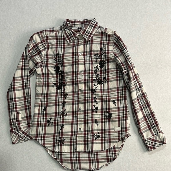 7 For All Mankind Western Plaid Black Floral Embroidered Shirt Size XL - Picture 1 of 5